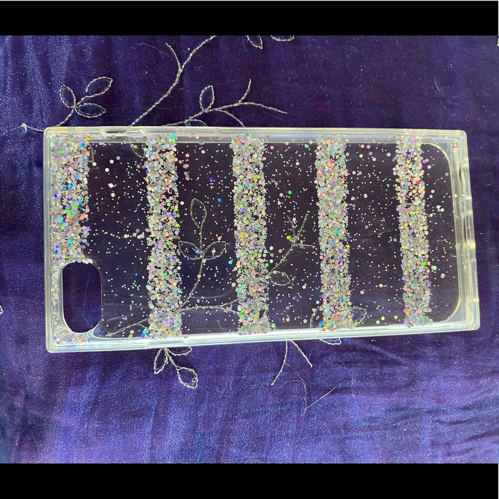 Clear IPhone Case. Silver glitter stripes.
